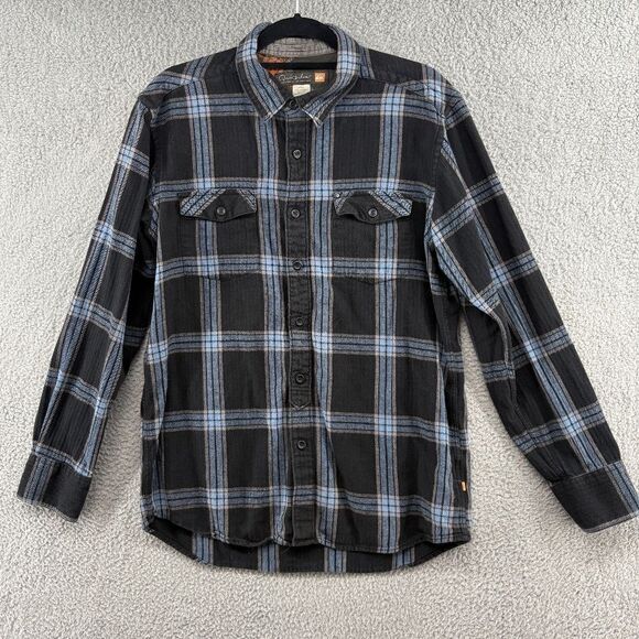 Quicksilver Waterman Button Shirt Sz Medium Flannel Plaid  Hipster Surf Blue Blk - Picture 1 of 14
